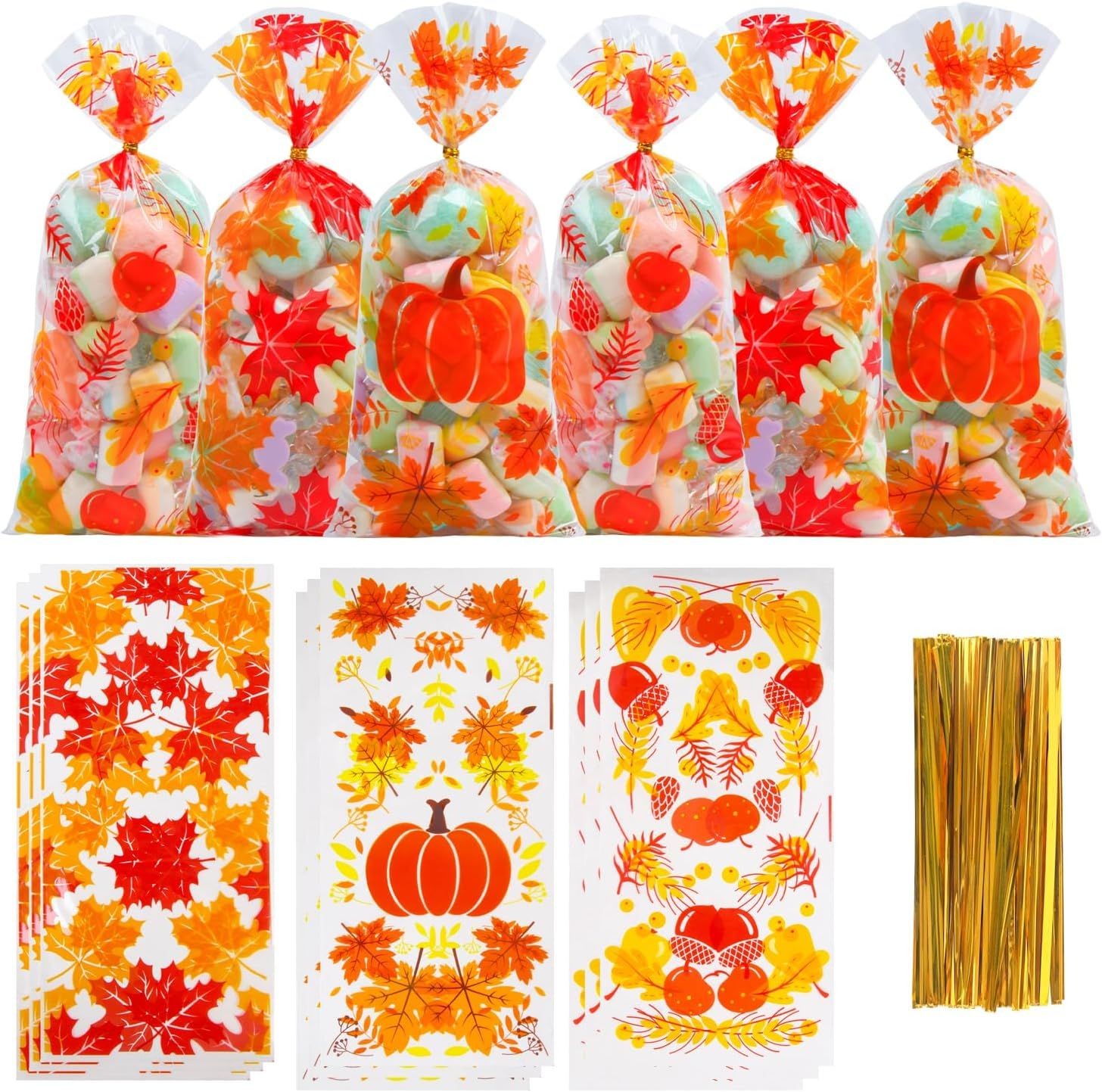 Autumn Maple Leaves Pumpkin Candy Bags