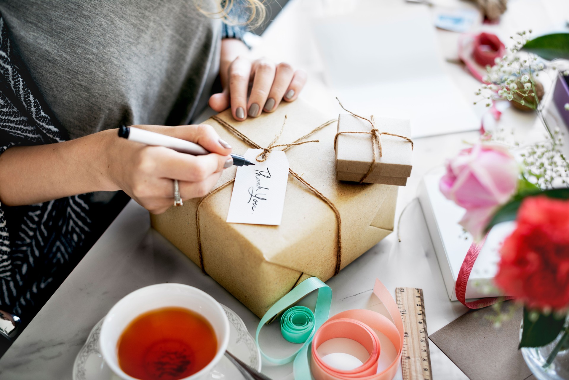 Woman Writing Card Gift Present Concept