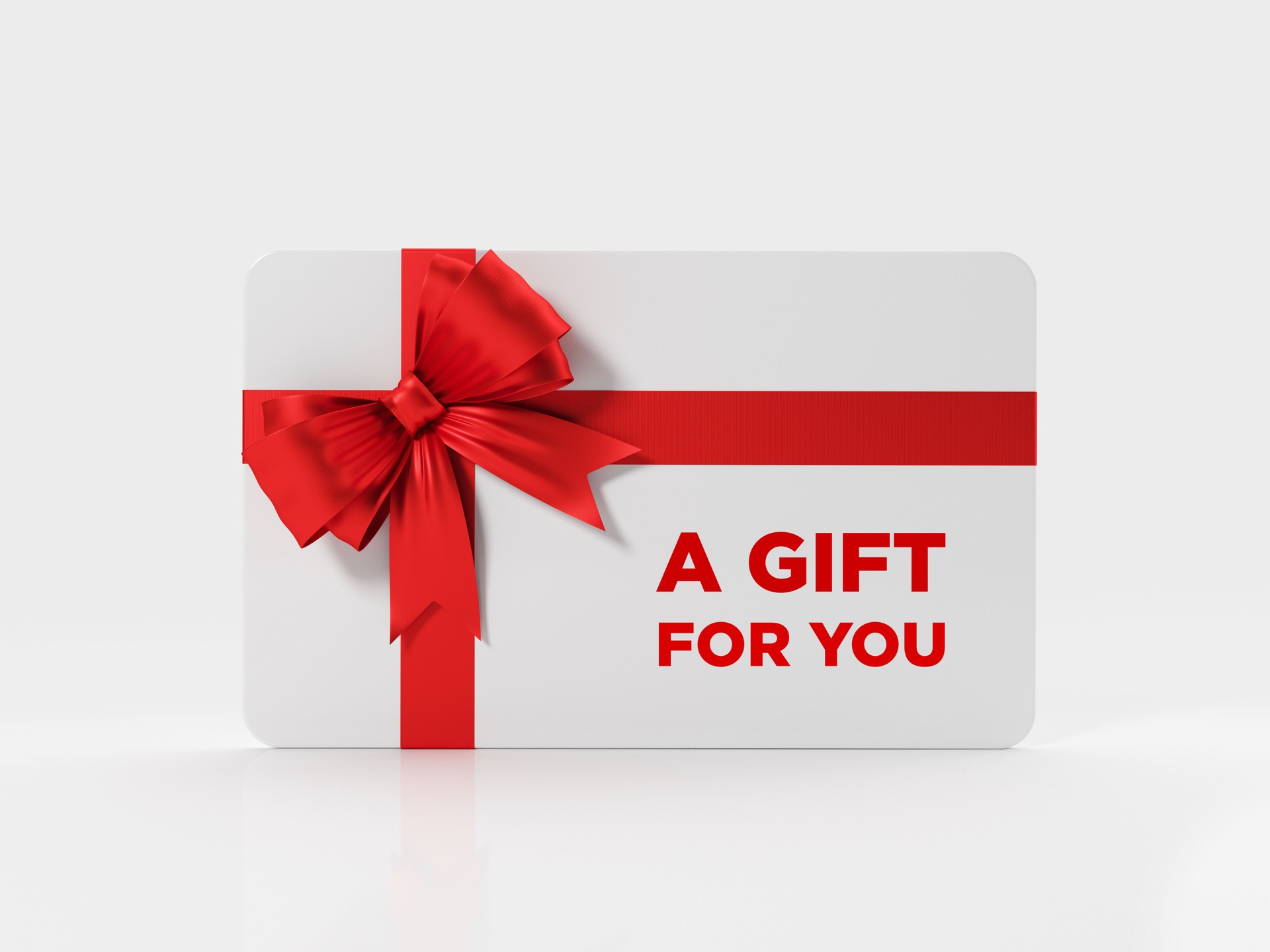 White Gift Card With Red Colored Bow Tie Isolated On White Background